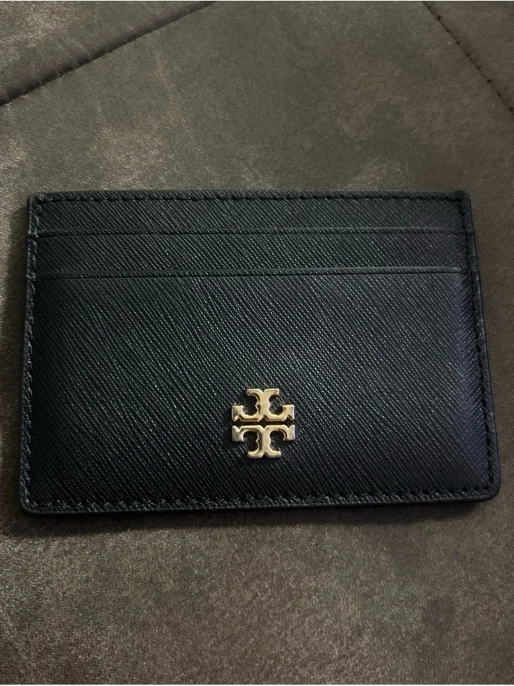 Tory Burch Black Leather Card Case with Gold Logo